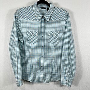 American Eagle Pearl Snap Shirt Plaid Button Up Western Rodeo Women's Large‎